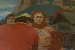 Зажиточная женщина на картине «Московская улица XVII века в праздничный день», Андрей Рябушкин