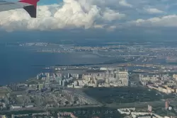 Красносельский район Санкт-Петербурга (Юго-запад), порт и ЗСД, вид из окна самолёта