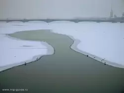 Вид на Неву с Литейного моста зимой