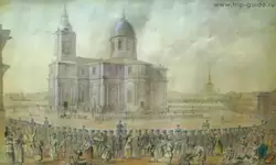 Торжественная встреча Петербургского ополчения на Исаакиевской площади 12 июня 1814 г., гравюра И. Иванова