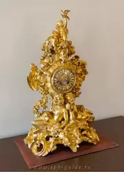 Часы каминные, бронзовые, золочёные, с фигурками сатира и сатирессы, середина 19 века, Франция