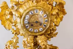 Часы каминные, бронзовые, золочёные, с фигурками сатира и сатирессы, середина 19 века, Франция